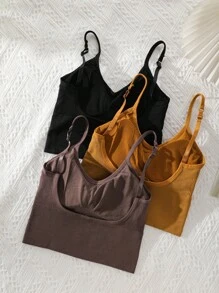 3 pièces Soutien-gorge sans dos avec sangles en spirale de couleur unie en forme de U et avec des bretelles réglables, lingerie