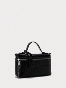 1 件女士 PU 材质简约优雅化妆包，长方形，石头、鸵鸟、蛇纹