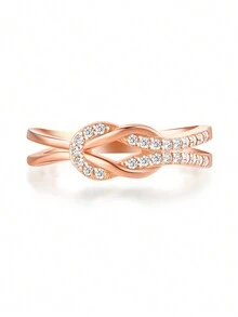 Cubic Zirconia Decor Silver Wedding Band - Rose Gold - View 1