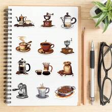 50张/包 咖啡机咖啡豆 防水DIY创意涂鸦贴纸，吉他 滑板 水瓶 保险杠 头盔 滑雪板 笔记本电脑 手机壳 冰箱门 行李箱 涂鸦贴纸 - 彩色 - 查看 5