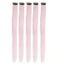 5Pcs Colored Mix Tinsel Clip In Hair Extensions, Multi-Colors Party Highlights Clip In Synthetic Straight Hairpiece For Women Girls