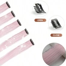 5Pcs Colored Mix Tinsel Clip In Hair Extensions, Multi-Colors Party Highlights Clip In Synthetic Straight Hairpiece For Women Girls