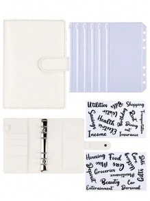A6 Size Planner For Girl, With Binder, Zipper Pocket, Macaroon Notebook, Pu Leather Cover, Cash Budget, Labels And Stickers, Creative Financial Planner Back To School,School Supplies - White - View 1