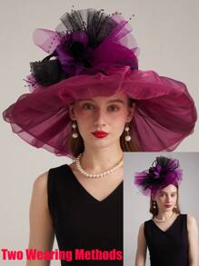 HIMESPORT 2024薄紗婚禮新娘嘉年華肯塔基德比迎賓帽，女士淑女帽配網紗花朵，聖派屈克茶會禮帽，可雙種方式佩戴的牛仔帽，女式蝴蝶結西部牛仔帽 - 純色 - 查看 15