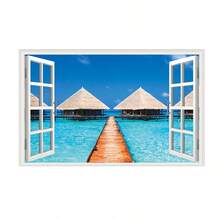 現代家居裝飾用可拆卸壁貼，海灘椰樹圖片，乙烯基貼紙，風景壁紙剝離並貼上 - 彩色 - 查看 2