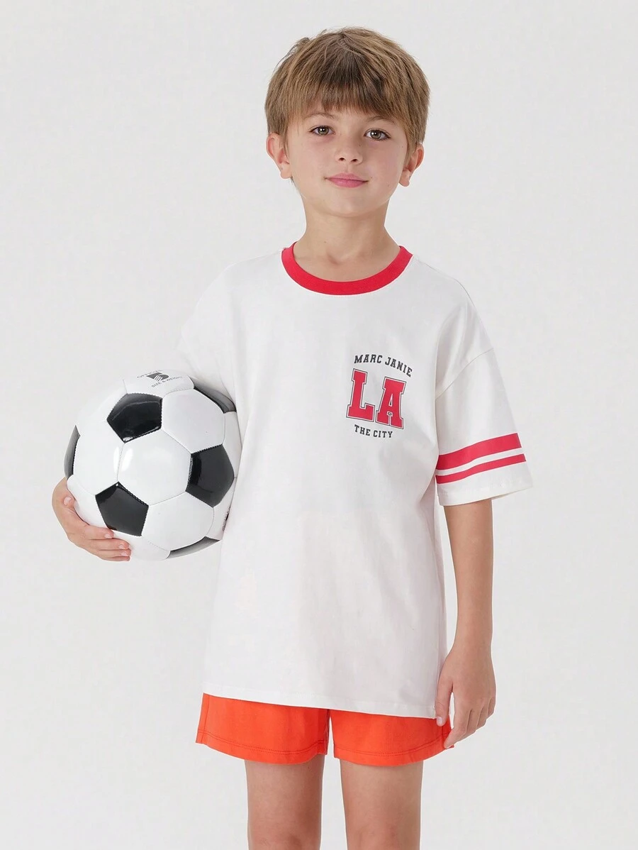 MARC&JANIE Young Boys' Vitality Academy Colorblock Letter Print Round Neck Sports Short Sleeve T-Shirt, Summer