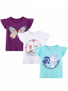 3 pièces T-shirt à manches courtes Cap des jeunes filles pour Pâques, haut imprimé de lapin dessin animé rond col animal, t-shirt décontracté respirant et confortable