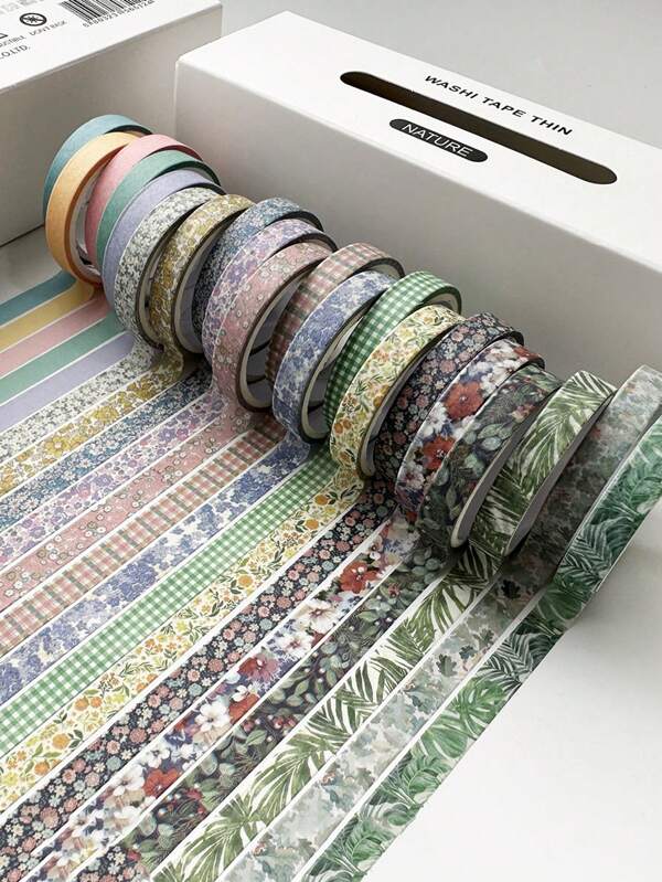 Juego de 20 cintas de Washi delgadas de 7mm*3m con múltiples patrones de papel adhesivo de cinta de enmascarar para regalo y decoración de pegatinas, cinta de libro mayor a mano, cinta de papel retro, cinta de libro mayor antigua, decoración creativa de bricolaje, ideal para regalo, envoltura de manualidades DIY, diario de recortes