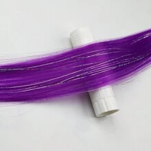 Hair Tinsel5pcs Colorful Mixed Glitter Clip-In Hair Extensions, Multi-Color Party Highlights Clip-In Synthetic Straight Hair Extensions, Suitable For Women And Girls - Purple - View 3