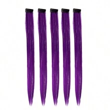 Hair Tinsel5pcs Colorful Mixed Glitter Clip-In Hair Extensions, Multi-Color Party Highlights Clip-In Synthetic Straight Hair Extensions, Suitable For Women And Girls - Purple - View 7