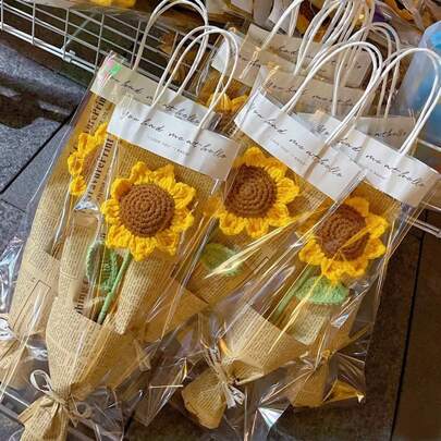 1 件人造钩针向日葵花，假花，桌面装饰，墙壁装饰，适合生日礼物，周年纪念礼物，母亲节礼物，圣诞礼物，活动和家居装饰，情人节礼物