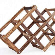 LIVINGANDHOME Living And Home Decorative Foldable Solid Wood Stackable Wine Rack,Wine Storage Shelf Organizer For Tabletop 10 Wine Bottle Holder - Brown - View 5