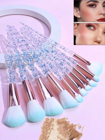 10-delars professionellt sminkborsteset inklusive rougeborste, puderborste, ögonskuggsborste, ansiktsborste, etc., borsteset, sminkborstekit, sminkborsteset, komplett sminkset, sminkborsteset, komplett sminkkit, borstekit, borstar sminkset, smink presentset, set