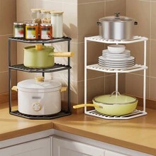 1pc Multi-Tiered Iron Under Sink Storage Rack For Kitchen And Bathroom Sink Cabinet, Heavy Duty Corner Shelf, Pot Rack, Space-Saving Kitchen Countertop Storage & Organization - Black - View 3