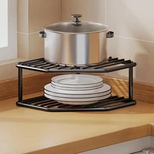 1pc Multi-Tiered Iron Under Sink Storage Rack For Kitchen And Bathroom Sink Cabinet, Heavy Duty Corner Shelf, Pot Rack, Space-Saving Kitchen Countertop Storage & Organization - Black - View 9