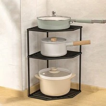 1pc Multi-Tiered Iron Under Sink Storage Rack For Kitchen And Bathroom Sink Cabinet, Heavy Duty Corner Shelf, Pot Rack, Space-Saving Kitchen Countertop Storage & Organization - Black - View 8