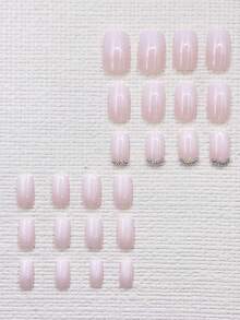 美甲套裝 - 24入組短款白色漸層假指甲，附鑽石，1支果凍膠，1把指甲沙，貼式美甲用品 - 彩色 - 查看 4