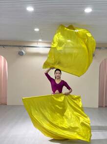 1pc 140x140cm Dance Flag With Telescopic Pole, Large Fan Shaped Worship Flag For Performance - Yellow - View 2