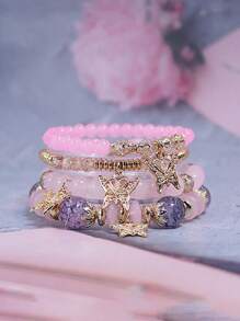 4入組波西米亞風格珠子蝴蝶手鏈 - 彩色 - 查看 3