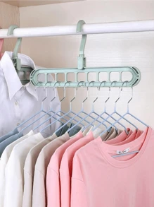 多功能折疊塑料衣架,9孔衣櫃整理架,晾衣架,魔術更衣櫃衣架 - 綠色 - 查看 9