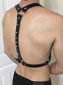 Men's Studded Leather Shoulder Straps Suspender For Sexy Lingerie Accessory - Black - View 2
