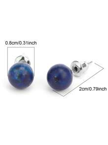 1 Par de pendientes de aro de cristal de piedra natural, bola redonda de cuarzo rosa, amatista de 8 mm, color plateado, joyería de moda simple para mujeres y niñas