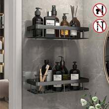 2X Self Adhesive Shower Shelf Bathroom Shower Caddy Rack Storage Organiser - Black - View 5