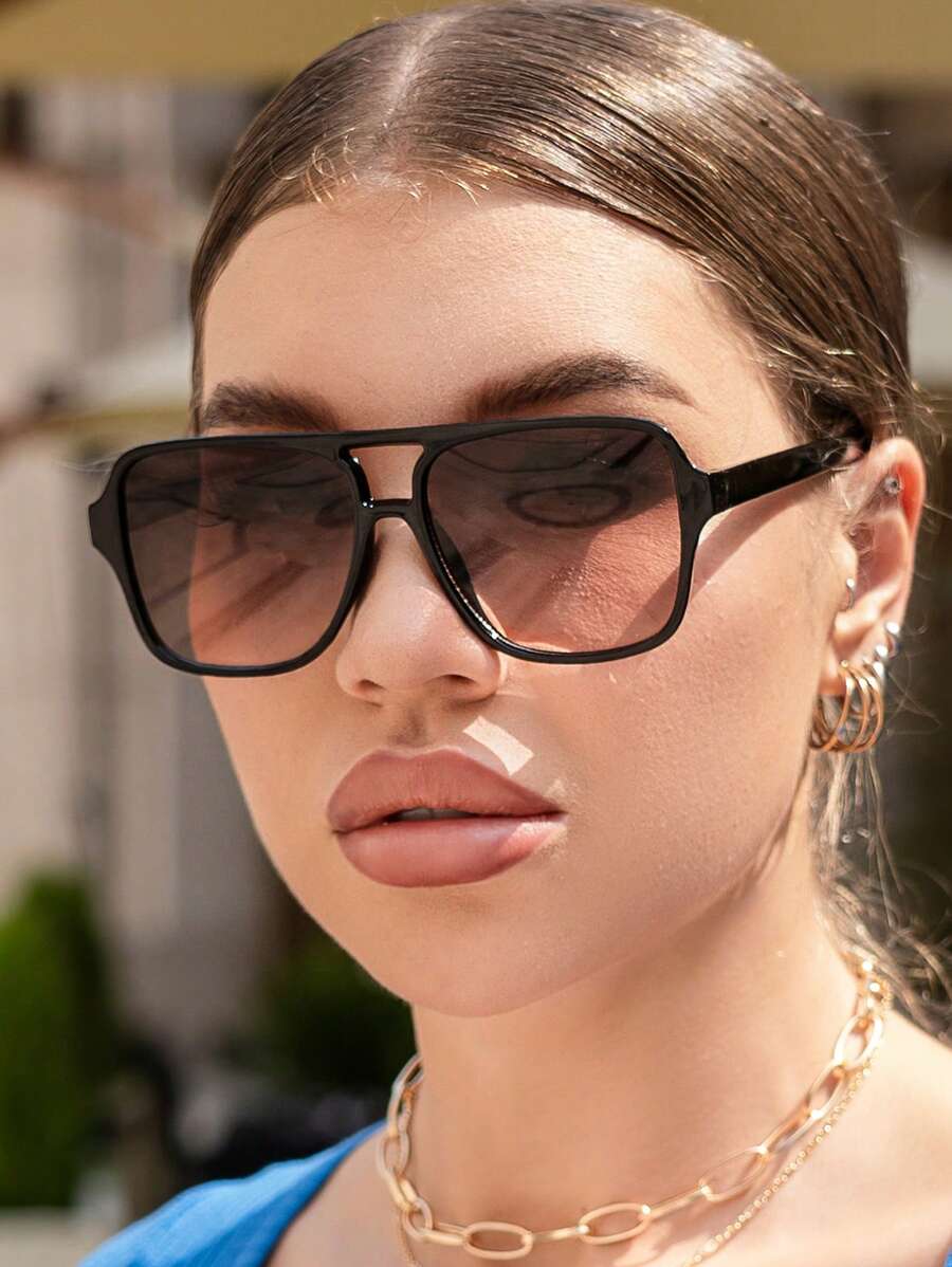 1pc Unisex Square Plastic Aviator Style Fashionable Glasses Shades Beach Accessories Beach Accessories For Women Glasses Shades Basics Fall Winter Women Outfits Clothes Business Casual Gifts For Summer Beach Vacation,Outdoor,Travel - 漸層 - 查看 1