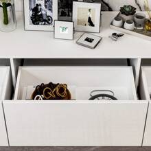 QQD Floating TV Stand With LED For 60 65 70in TV, Glossy Wall Mounted Modern Entertainment Center With 3 Drawers , White