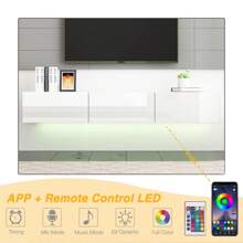 QQD Floating TV Stand With LED For 60 65 70in TV, Glossy Wall Mounted Modern Entertainment Center With 3 Drawers , White