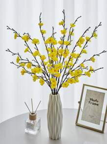 2 Pcs Artificial Flowers Plum Blossom 21.7'' Fake Winter Sweet Long Stem Plastic Flowers Home Hotel Office Wedding Party Garden Decor, Valentine Day, Gift Gifts Birthday Graduation - Yellow - View 5