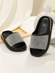 新品美國日國旗圖案柔軟耐磨EVA拖鞋男女款，鑲有水晶石的平台，椰子設計，深受外貿歡迎 - 黑色 - 查看 4