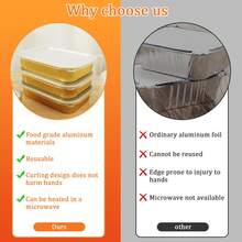 20Pcs Aluminum Foil Pans With Lids  Aluminum Foil Baking Tray Gold Foil Tray Container Rectangular Aluminum Cake Pans Multifunctional Foil Pans Heat Resistant For Microwave Ovens Baking - Gold - View 6