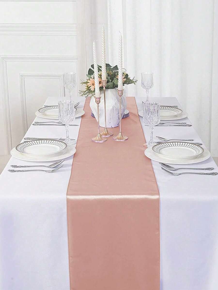1 Miếng 28*275CM Màu thuần Xa ten Khăn trải bàn , Hoàn hảo Cho đám cưới , Cô dâu Gương sen , Lãng mạn & Thanh lịch Phòng ăn Đồ trang trí Đối với Lễ hội , Sinh nhật , Và Đặc biệt cơ hội - vàng hồng - Xem 1