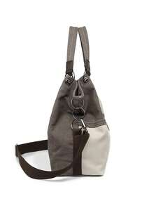 Canvas Women's Bag Vintage Contrast Color Shoulder, Commuter, Casual, Tote, Crossbody And Handbag - Grey - View 3