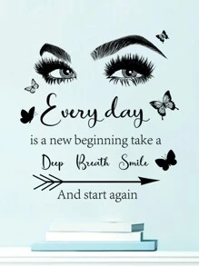 2pcs Motivational Wall Decal Quotes Every Day Is A New Beginning Vinyl Wall Stickers Positive Word Letter Decals Inspirational Wall Sticker For Bedroom Living Room Bathroom Office Yoga Decor11.8X11.8inchX2