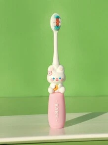 One Piece Of Pink Bunny-Shaped Children Toothbrush For Cleaning Baby Teeth, Suitable For Daily Home Use. - Pink - View 1