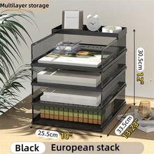 FANXI 4-Tier Desktop European Classic Style File Organizer Folder Rack Metal Mesh Letter Tray Magazine Rack, Suitable For Home/Office/School, Black - Four-layer Basic - View 3