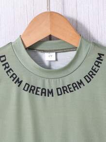 Young Boy Summer Casual Letter Print Short Sleeve T-Shirt And Shorts