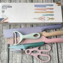 Ensemble de 6 pièces Macaron Couleur Paille de blé Six pièces Ensemble d'outils de coupe Ensemble de couteaux ménagers en acier inoxydable Coffret cadeau de jeu de couteaux de cuisine