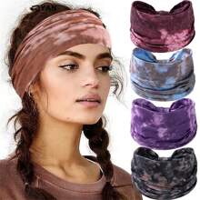 1pc New Bohemian Style Headband, Women's Tie-Dye Printed Broadside Knotted Sports Hairband, Elastic Headwrap Hair Accessories For Women And Girls,Turban Headband Fall Winter Hair Band For Vacation Outfits Woman