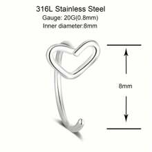 1PC Heart Nose Ring Stainless Steel Nose Piercing Body Jewelry Simply Style Daily Decoration - Heart - View 4