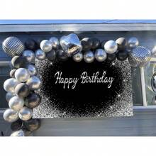 Black Birthday Party Backdrop With Silver Speckles, Reflective Fabric Photography Background, Banner For Cake Table, Dessert Table And Photo Booth Props,Christmas
