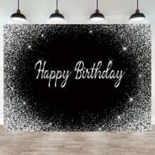 Black Birthday Party Backdrop With Silver Speckles, Reflective Fabric Photography Background, Banner For Cake Table, Dessert Table And Photo Booth Props,Christmas