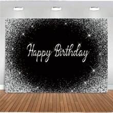 Black Birthday Party Backdrop With Silver Speckles, Reflective Fabric Photography Background, Banner For Cake Table, Dessert Table And Photo Booth Props,Christmas