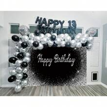 Black Birthday Party Backdrop With Silver Speckles, Reflective Fabric Photography Background, Banner For Cake Table, Dessert Table And Photo Booth Props,Christmas