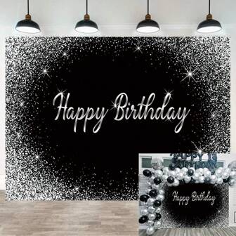 Black Birthday Party Backdrop With Silver Speckles, Reflective Fabric Photography Background, Banner For Cake Table, Dessert Table And Photo Booth Props,Christmas