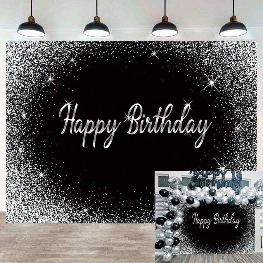 Black Birthday Party Backdrop With Silver Speckles, Reflective Fabric Photography Background, Banner For Cake Table, Dessert Table And Photo Booth Props,Christmas