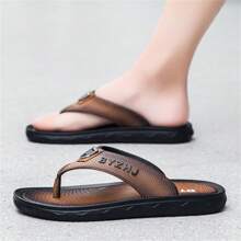 Men's Spring To Summer Thick Bottom Leather Outdoor Slippers Couple Retro Soft Bottom Beach Flip Flops - Brown - View 5