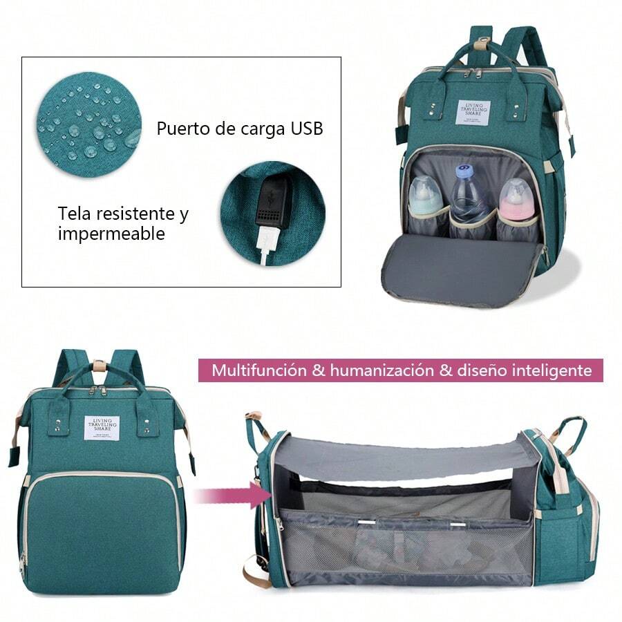 Mochila multifuncional de gran capacidad para maternidad y bebé,navidad - Verde - Ver 1